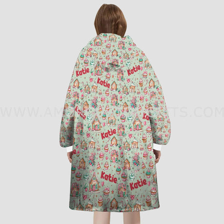 Personalized Mint Candy Cupcake Sweet Xmas Snug Oversized Wearable Hoodie Blanket