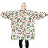 Personalized Mint Christmas Dinosaur Snug Oversized Wearable Hoodie Blanket