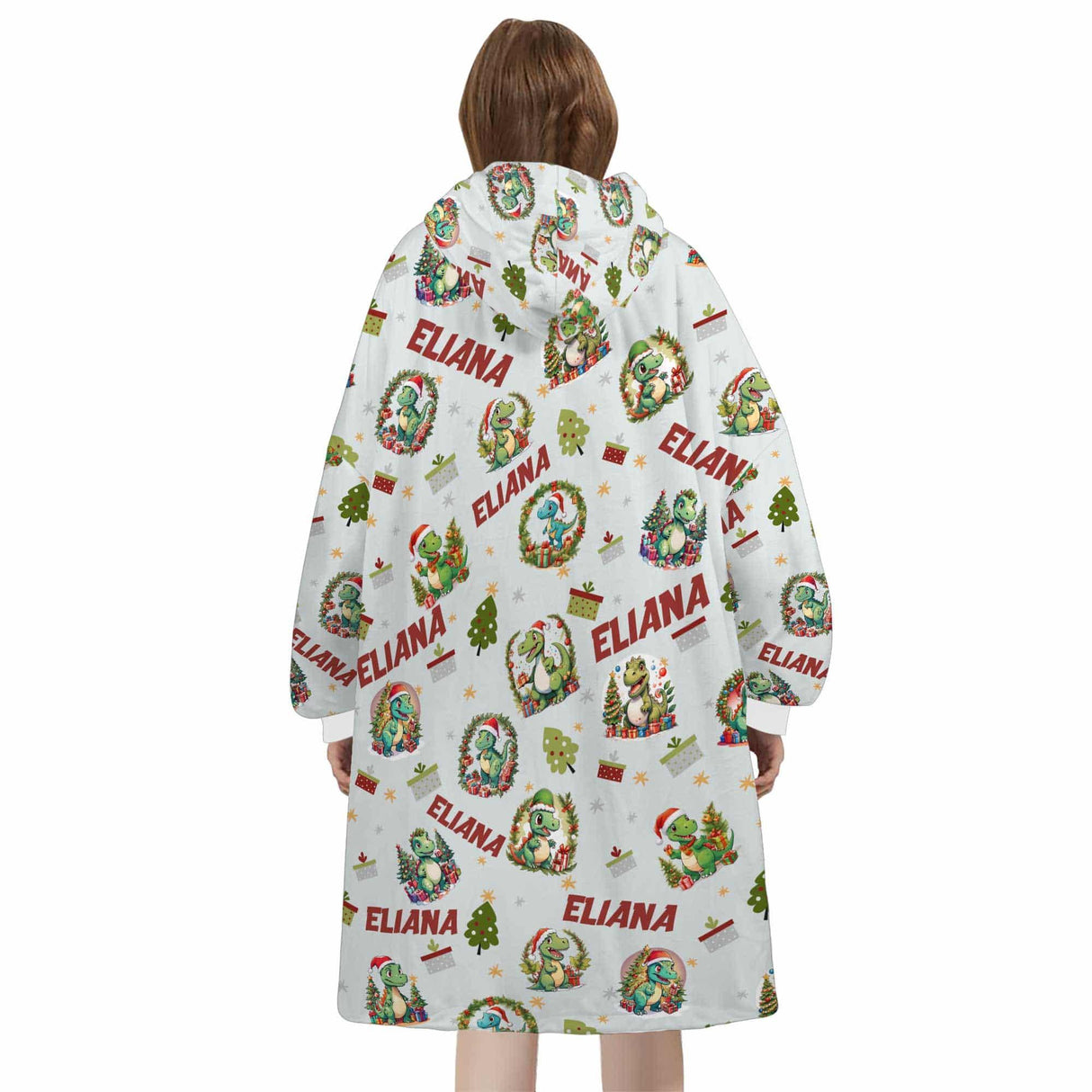 Personalized Mint Christmas Dinosaur Snug Oversized Wearable Hoodie Blanket