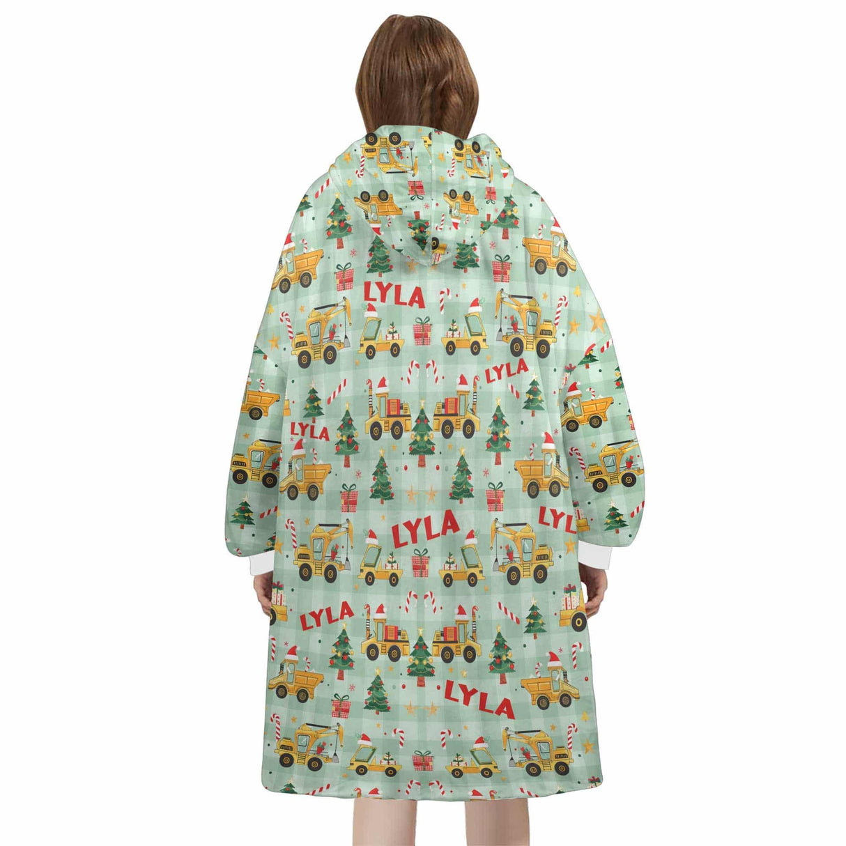 Personalized Mint Christmas Truck Xmas Excavator Snug Oversized Wearable Hoodie Blanket