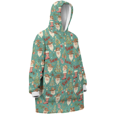 Personalized Mint Western Christmas Cowboy Snug Oversized Wearable Hoodie Blanket