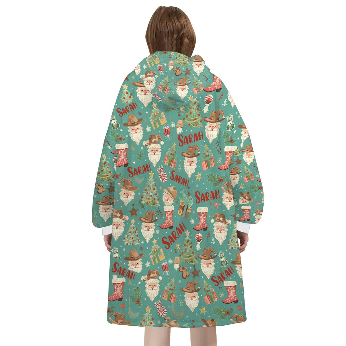 Personalized Mint Western Christmas Cowboy Snug Oversized Wearable Hoodie Blanket