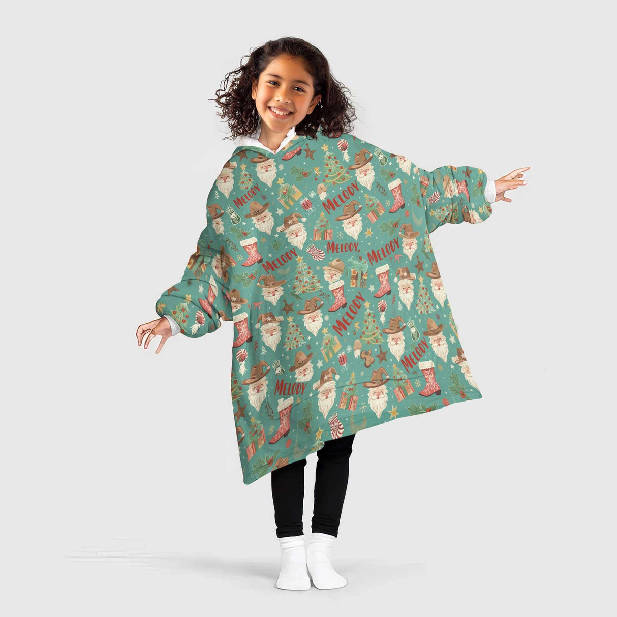 Personalized Mint Western Christmas Cowboy Snug Oversized Wearable Hoodie Blanket