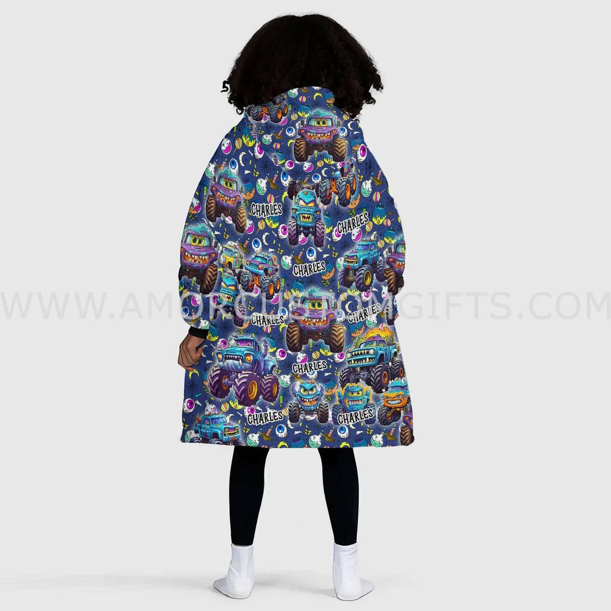 Personalized Monster Truck Halloween Snug Oversized Wearable Hoodie Blanket