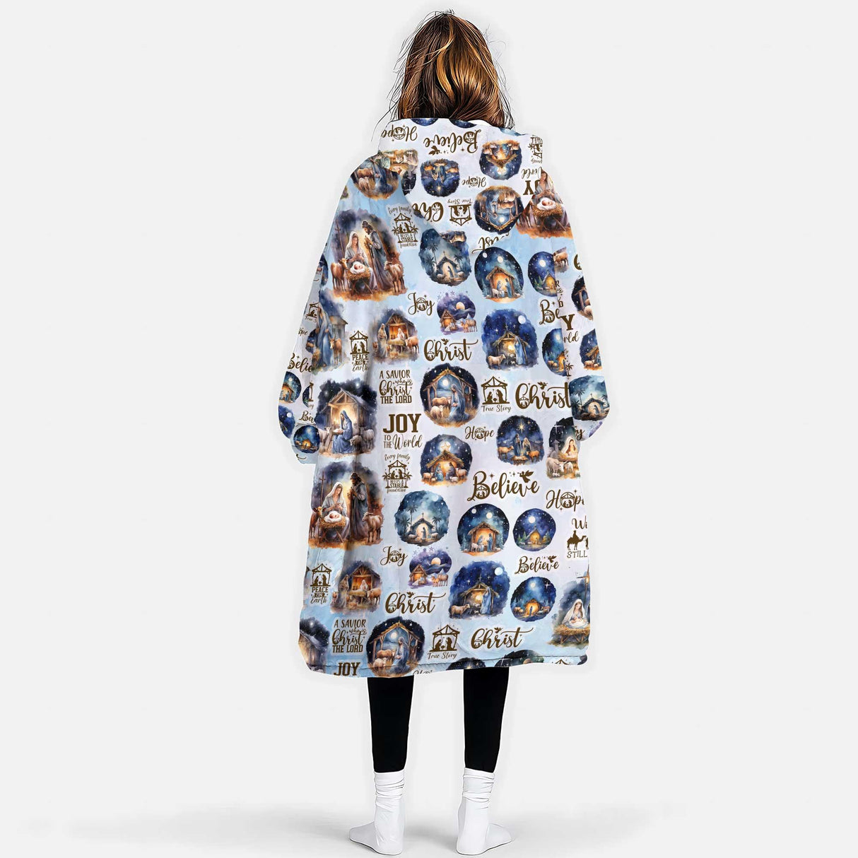 Personalized Nativity Christmas Snug Oversized Wearable Hoodie Blanket