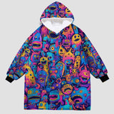 Personalized Neon Monster Pattern Halloween Snug Oversized Wearable Hoodie Blanket