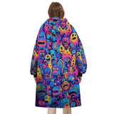 Personalized Neon Monster Pattern Halloween Snug Oversized Wearable Hoodie Blanket