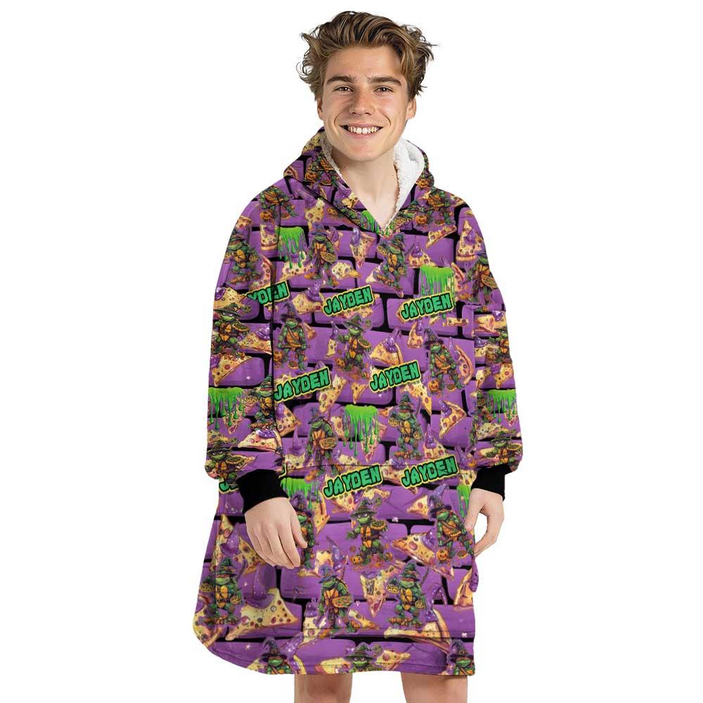 Personalized Ninja Pizza Halloween Snug Oversized Wearable Hoodie Blanket