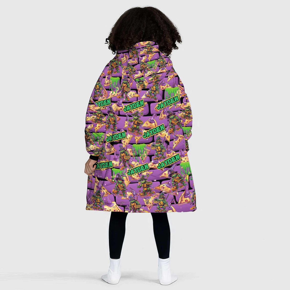 Personalized Ninja Pizza Halloween Snug Oversized Wearable Hoodie Blanket