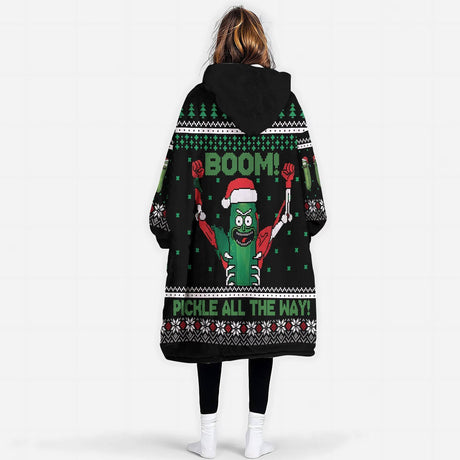 Personalized PickleRick Christmas Snug Oversized Wearable Hoodie Blanket