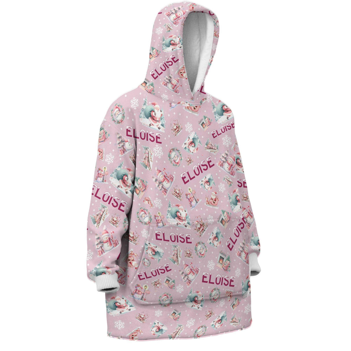 Personalized Pink Christmas Gingerbread House Snug Oversized Wearable Hoodie Blanket