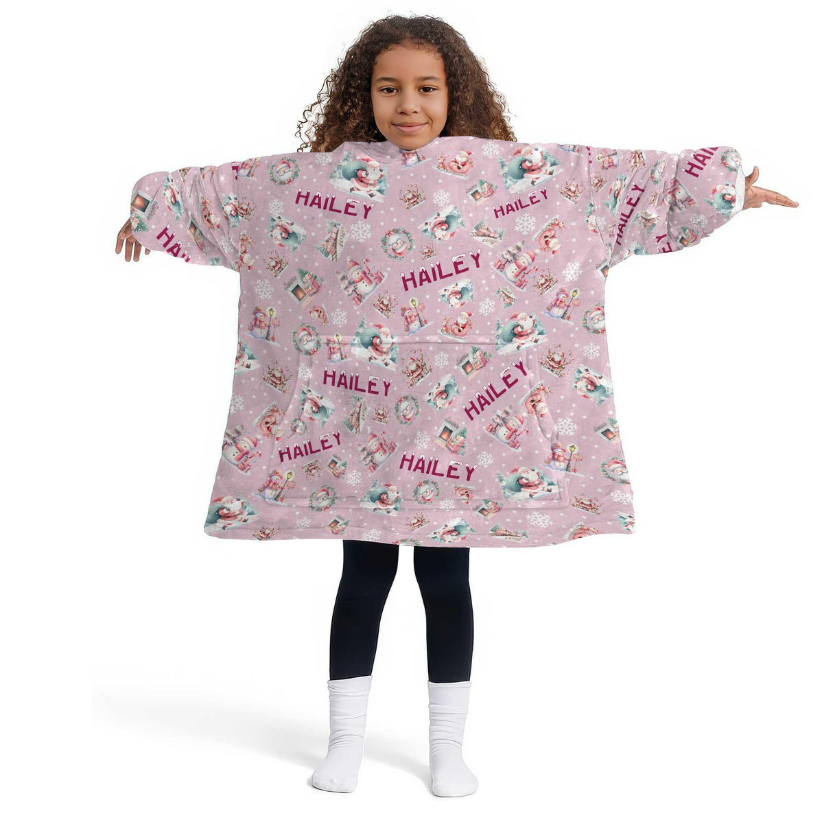 Personalized Pink Christmas Gingerbread House Snug Oversized Wearable Hoodie Blanket