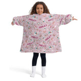 Personalized Pink Christmas Gingerbread House Snug Oversized Wearable Hoodie Blanket