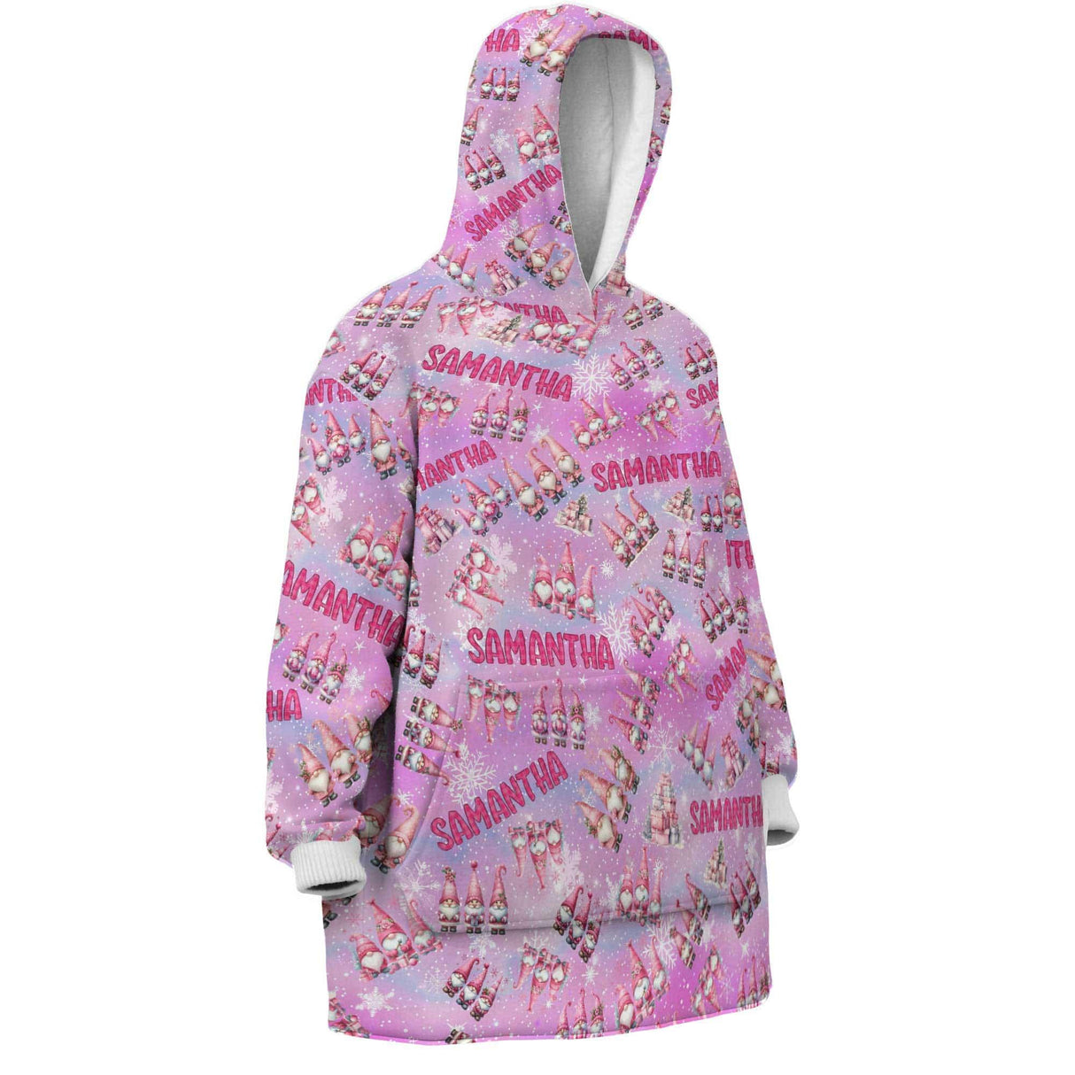 Personalized Pink Christmas Gnomes Snug Oversized Wearable Hoodie Blanket