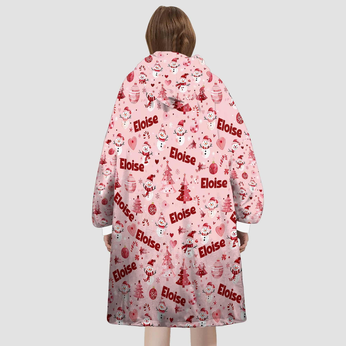 Personalized Pink Christmas Snug Oversized Wearable Hoodie Blanket