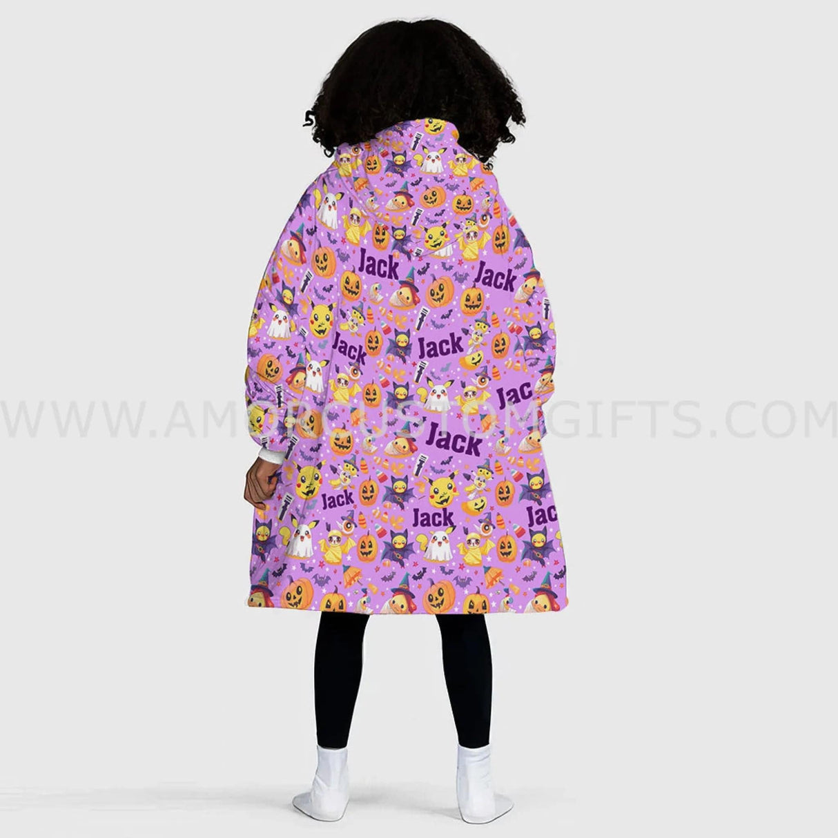 Personalized Pink Halloween Anime Cat Snug Oversized Wearable Hoodie Blanket