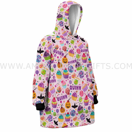 Personalized Pink Halloween Spooky Cupcake Snug Oversized Wearable Hoodie Blanket