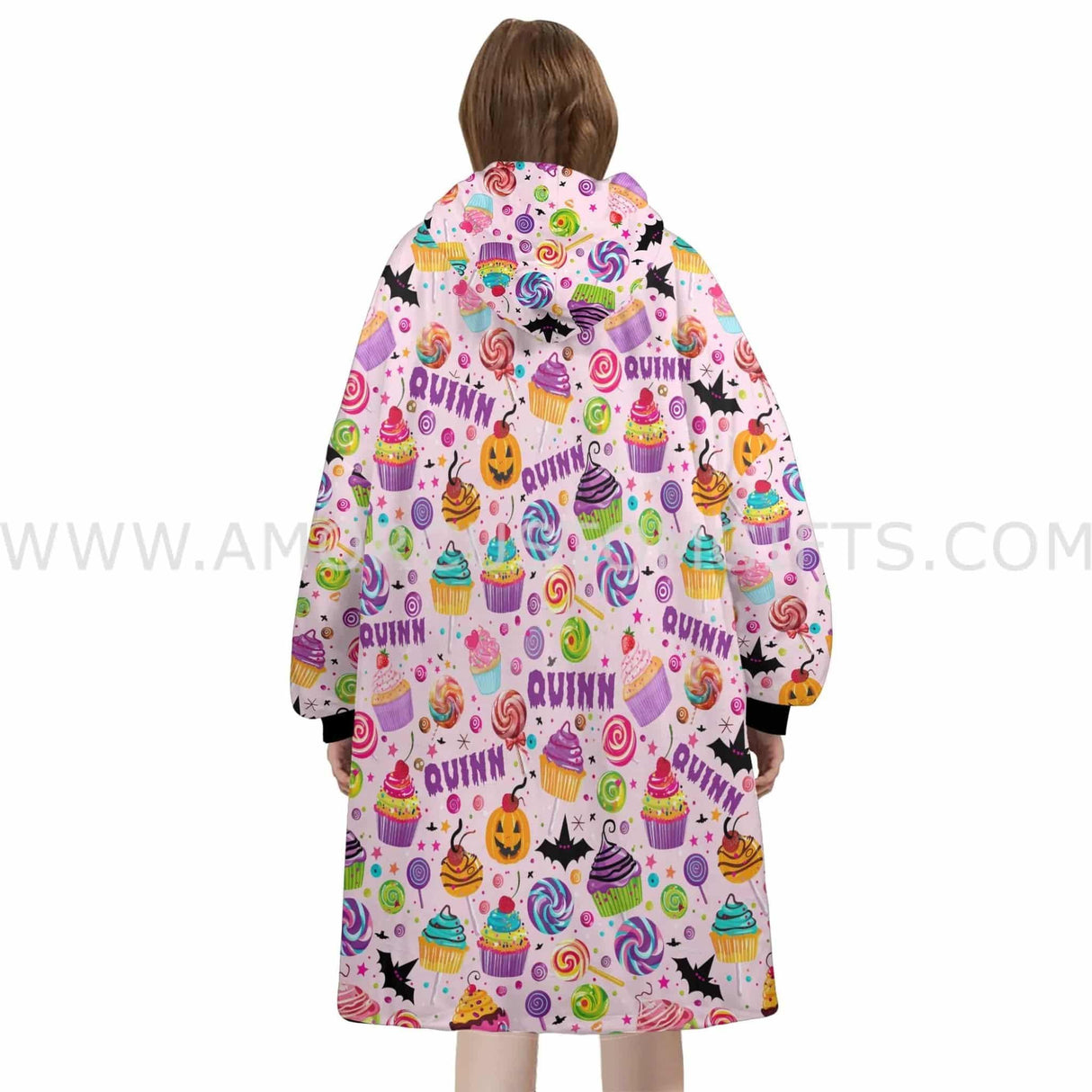 Personalized Pink Halloween Spooky Cupcake Snug Oversized Wearable Hoodie Blanket