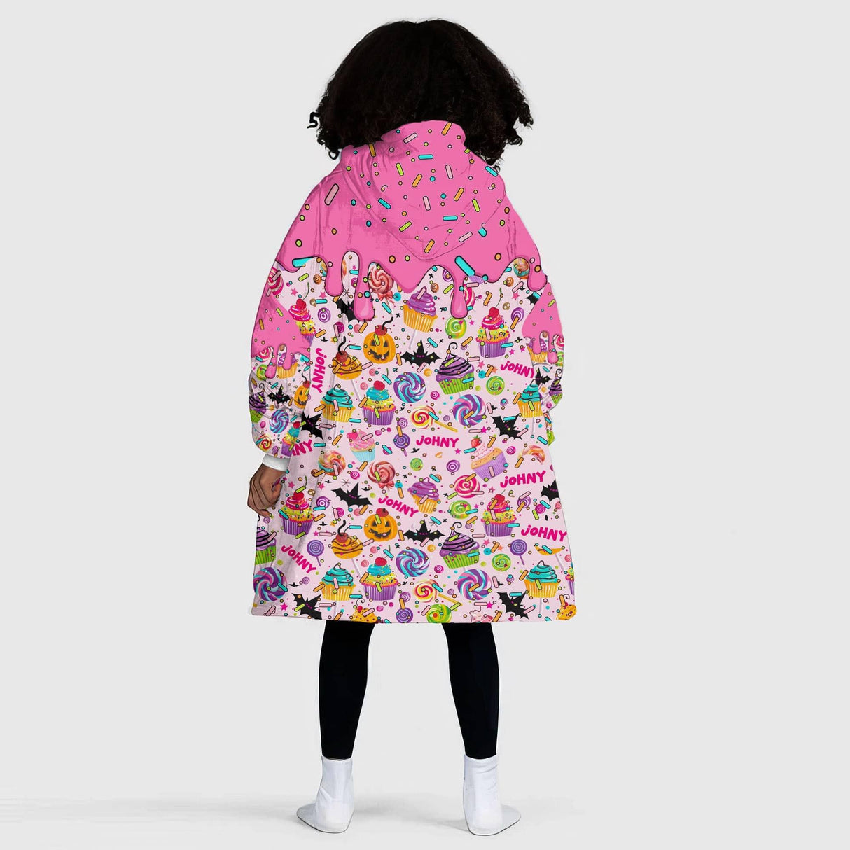 Personalized Pink Halloween Spooky Cupcake Snug Oversized Wearable Hoodie Blanket