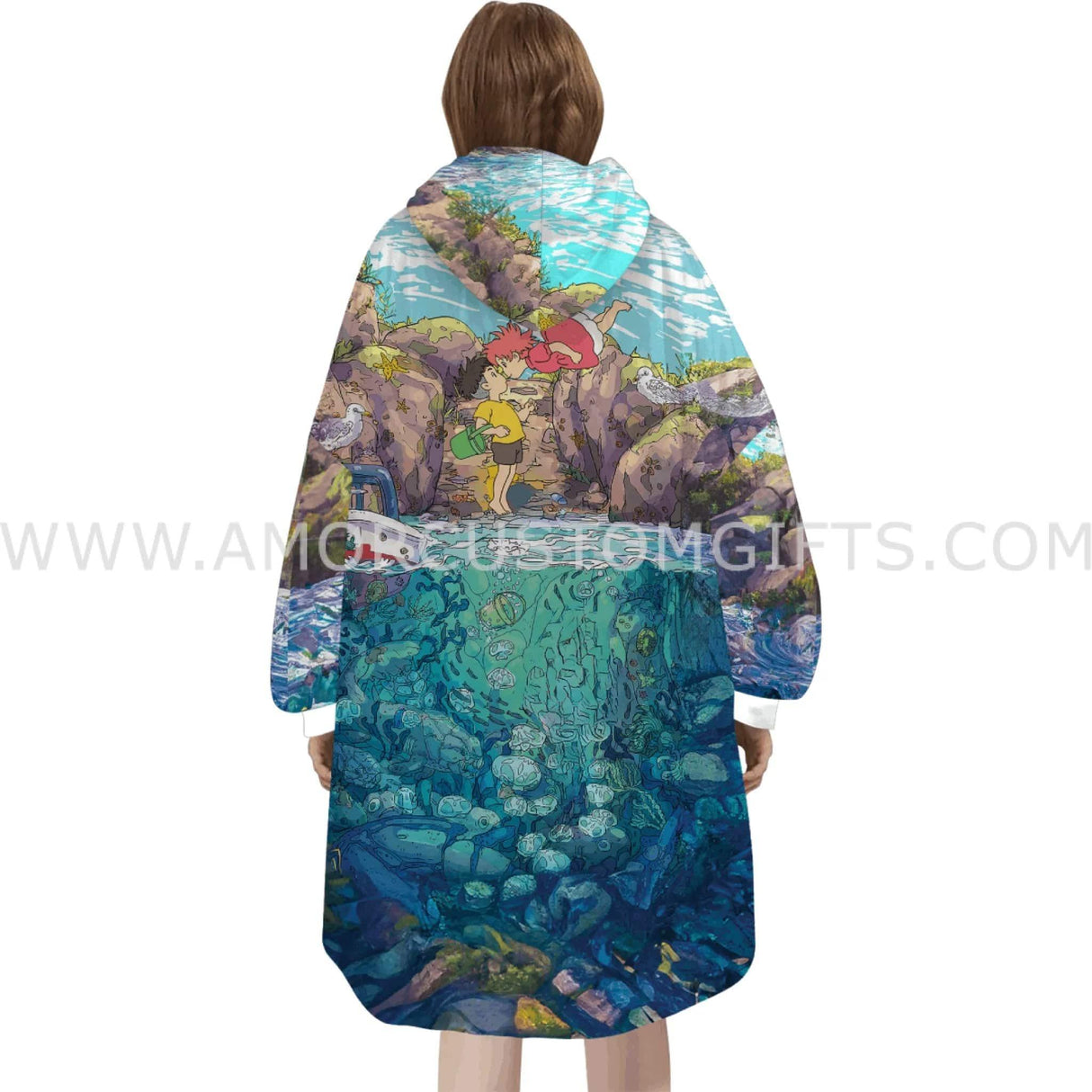 Personalized Ponyo On The Cliff Snug Oversized Wearable Hoodie Blanket