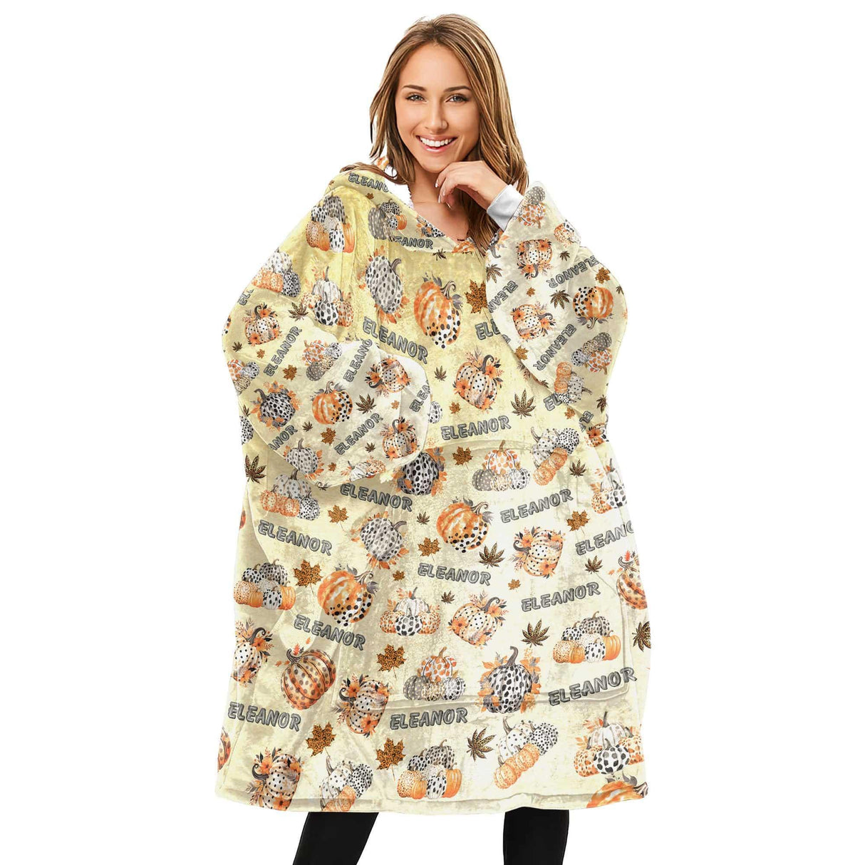 Personalized Pumpkin Leopard Snug Oversized Wearable Hoodie Blanket