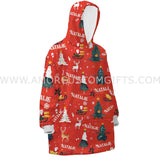 Personalized Red Christmas Pattern Snug Oversized Wearable Hoodie Blanket