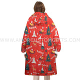 Personalized Red Christmas Pattern Snug Oversized Wearable Hoodie Blanket