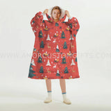 Personalized Red Christmas Pattern Snug Oversized Wearable Hoodie Blanket