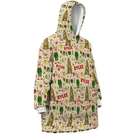 Personalized Retro Christmas Elves Snug Oversized Wearable Hoodie Blanket