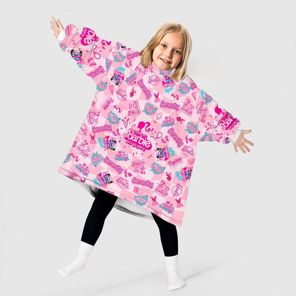 Personalized Retro Doll Pink Doll Checkers Snug Oversized Wearable Hoodie Blanket