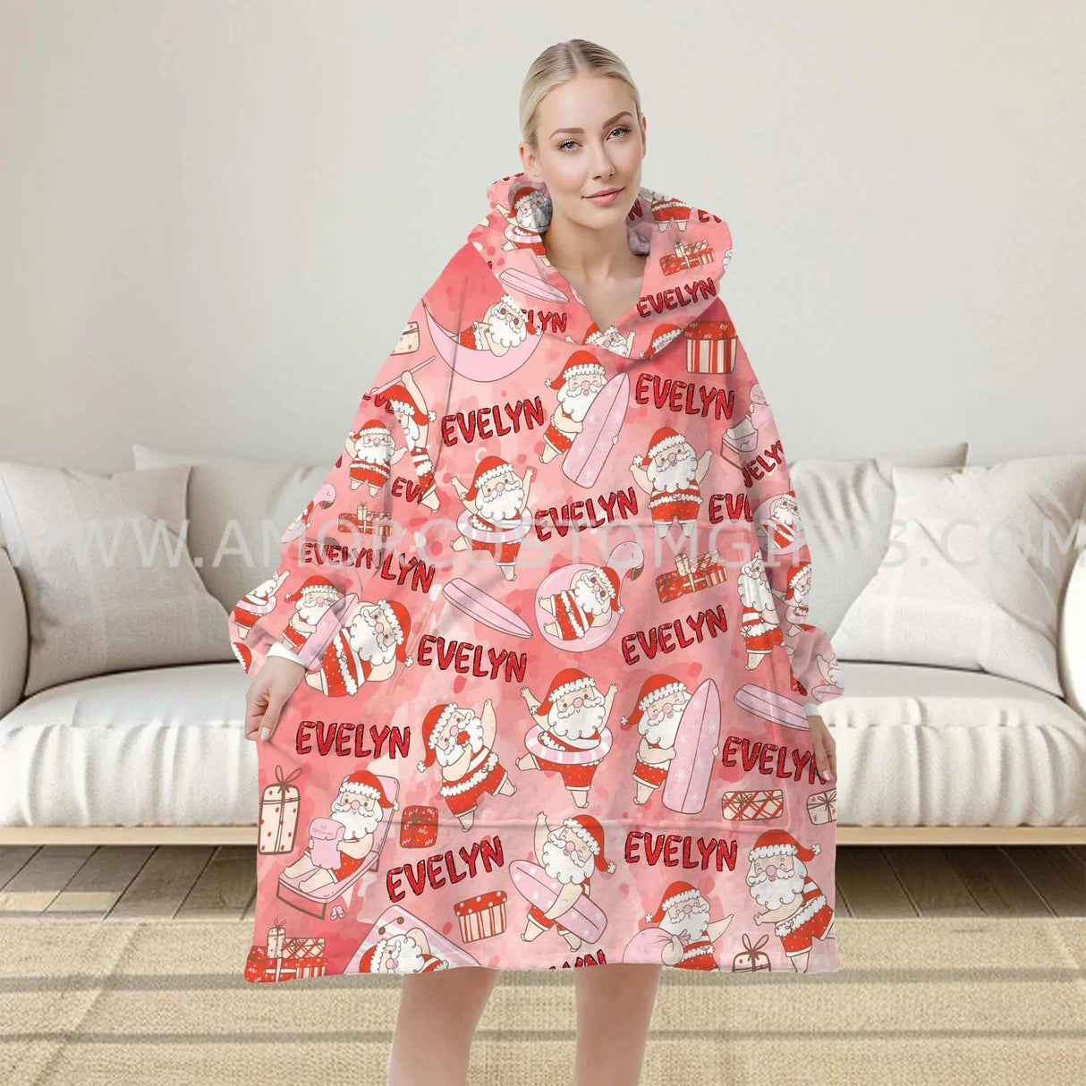 Personalized Retro Santa Claus Snug Oversized Wearable Hoodie Blanket