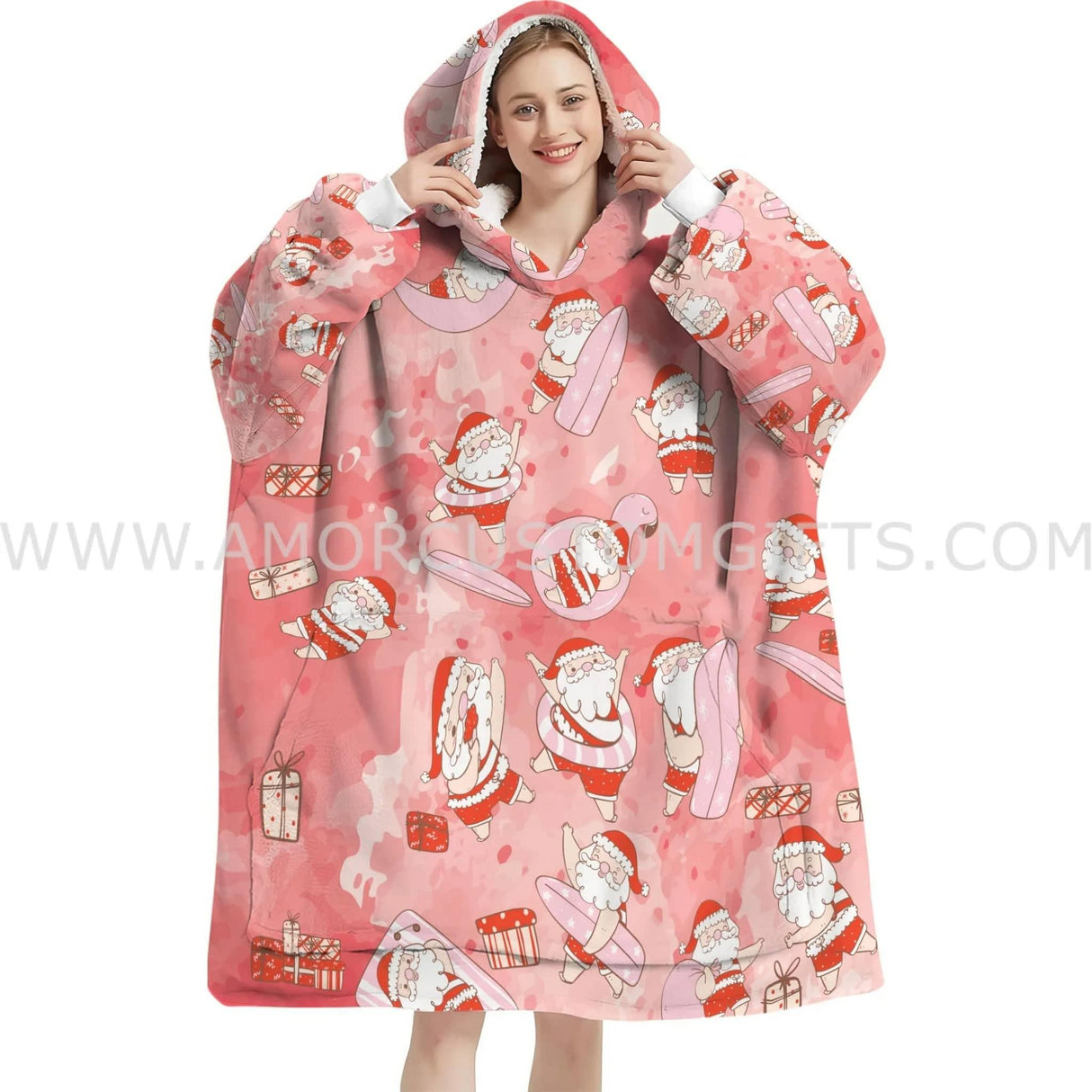 Personalized Retro Santa Claus Snug Oversized Wearable Hoodie Blanket