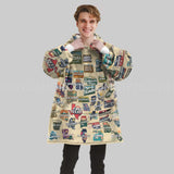 Personalized Retro Travel Iconic U.S. States Snug Oversized Wearable Hoodie Blanket