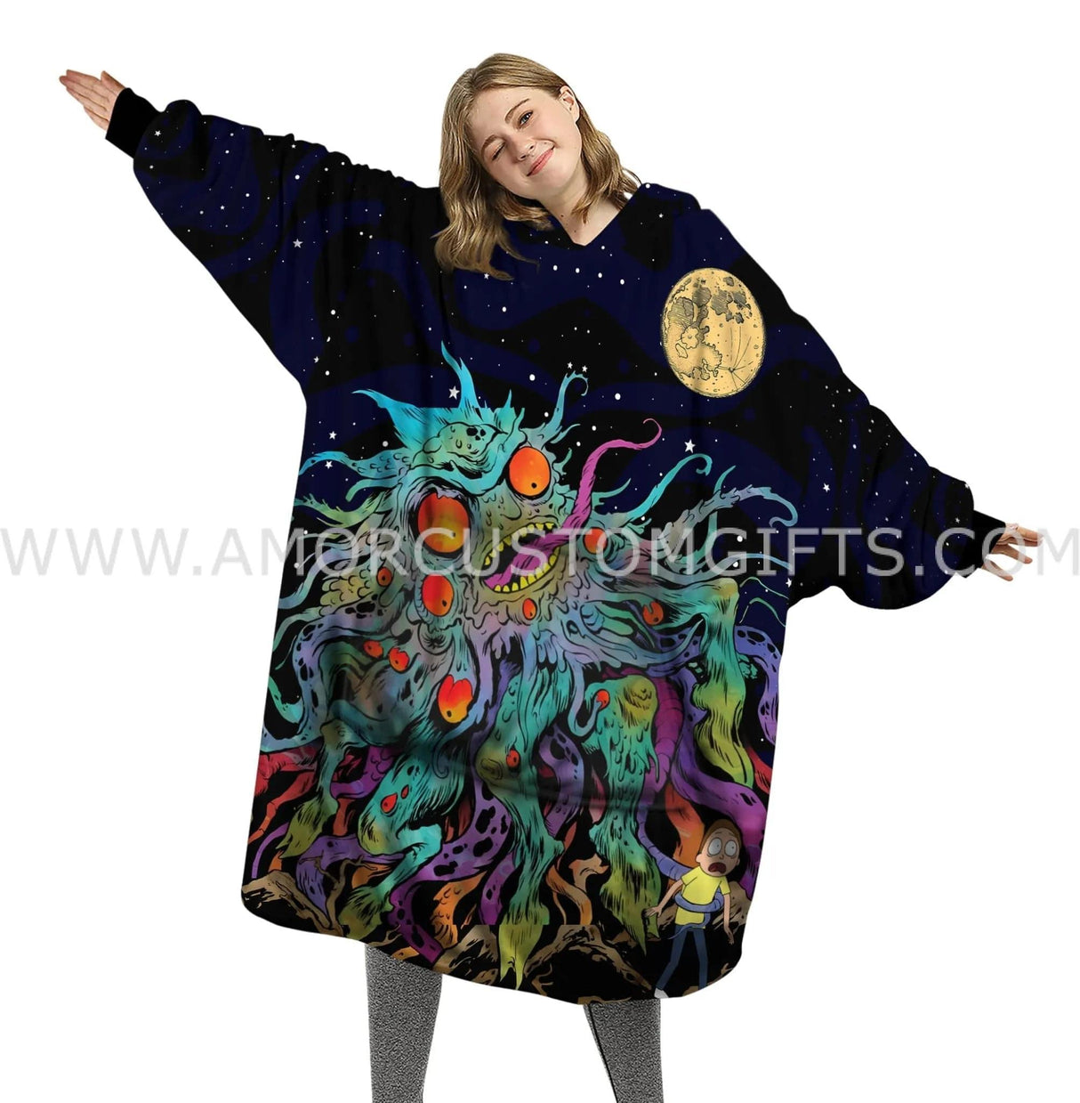 Personalized Rick And Morty Snug Oversized Wearable Hoodie Blanket