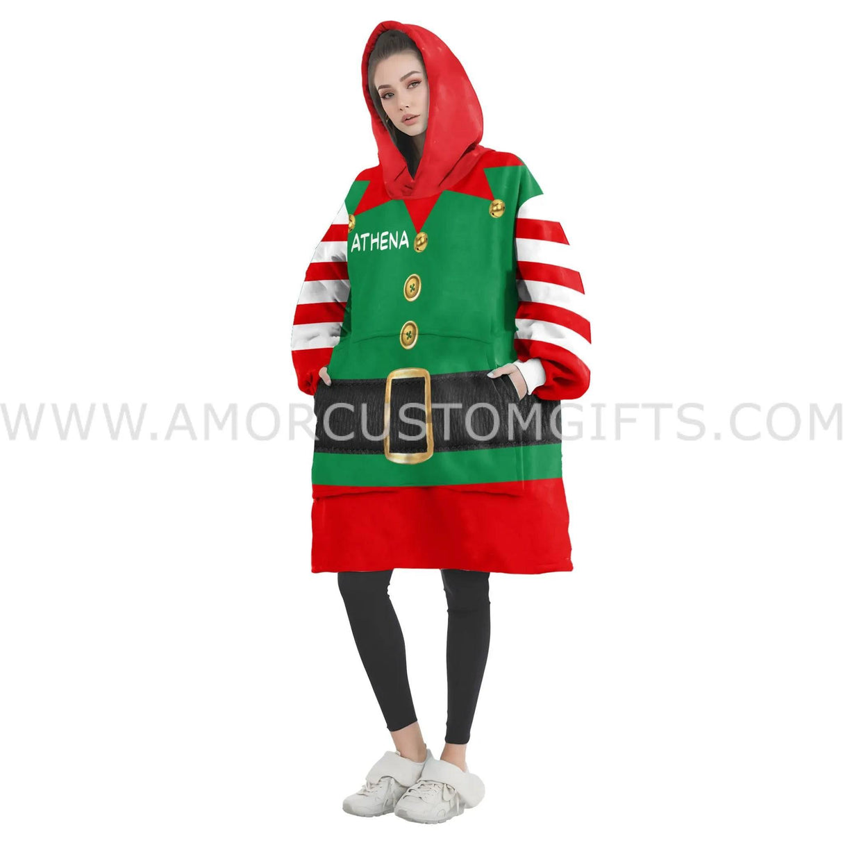 Personalized Santa's Elf Xmas Snug Oversized Wearable Hoodie Blanket