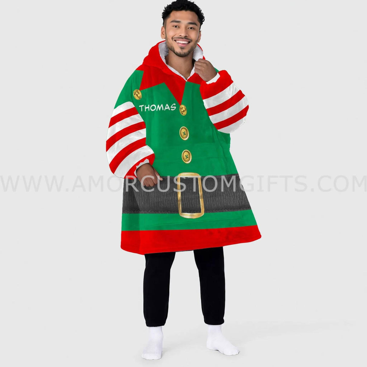 Personalized Santa's Elf Xmas Snug Oversized Wearable Hoodie Blanket