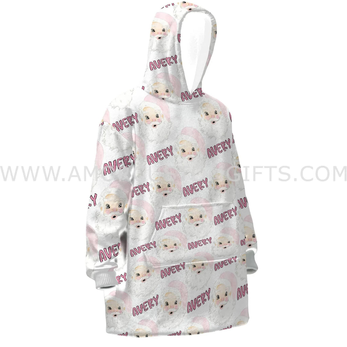 Personalized Santa Seamless Pattern Snug Oversized Wearable Hoodie Blanket