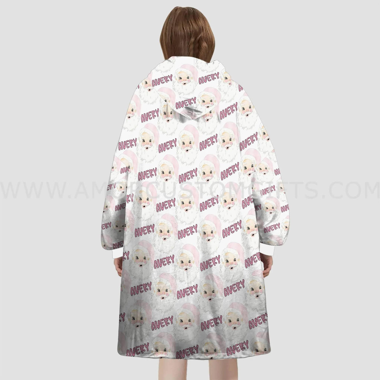 Personalized Santa Seamless Pattern Snug Oversized Wearable Hoodie Blanket