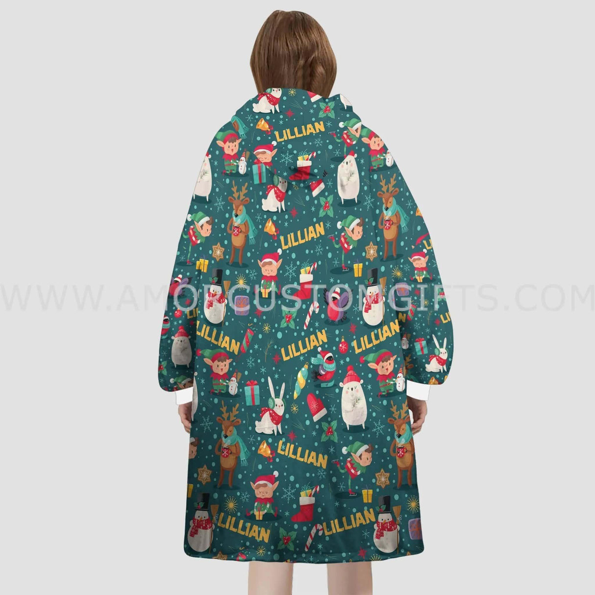 Personalized Santa With Animal Snug Oversized Wearable Hoodie Blanket