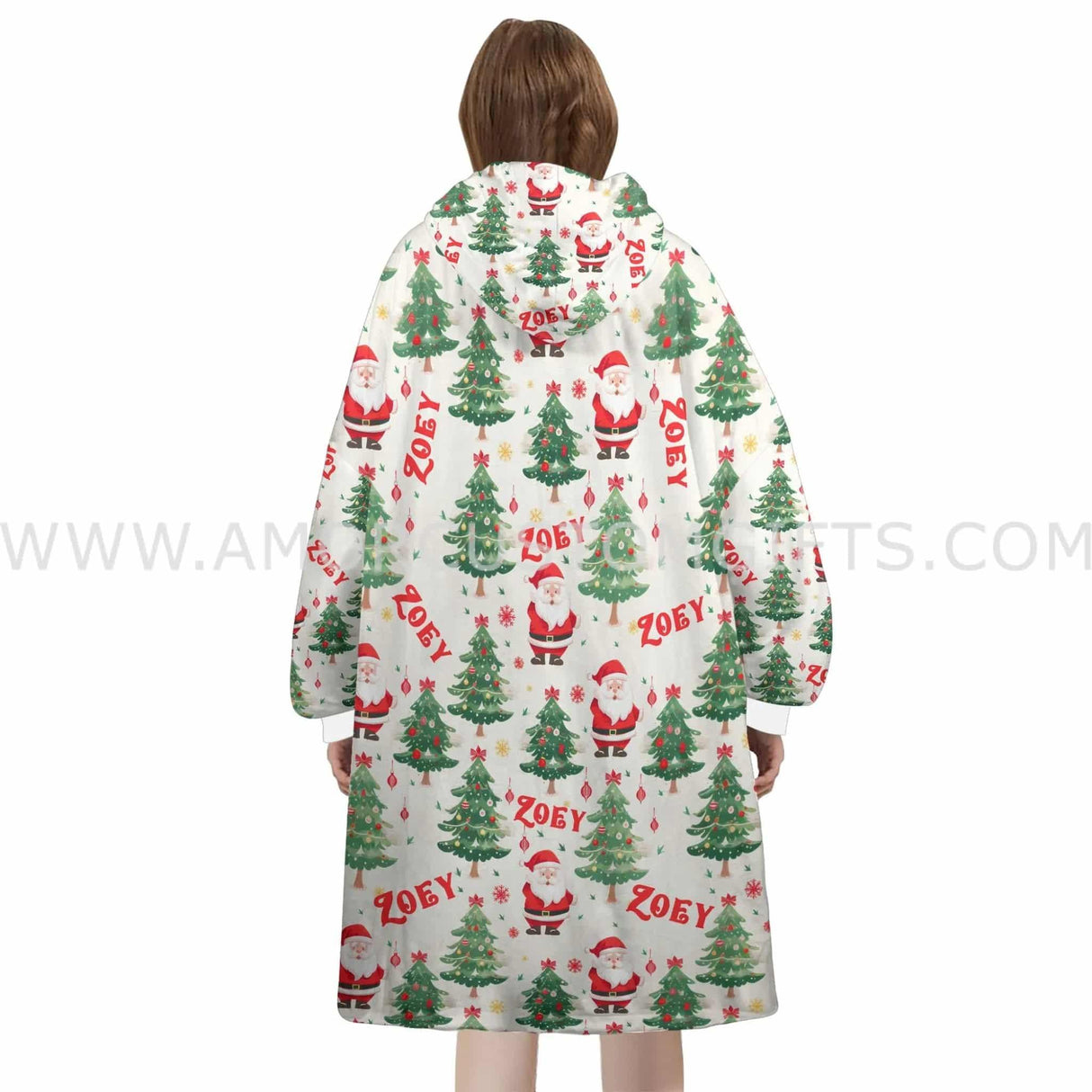 Personalized Santa With Xmas Tree Snug Oversized Wearable Hoodie Blanket