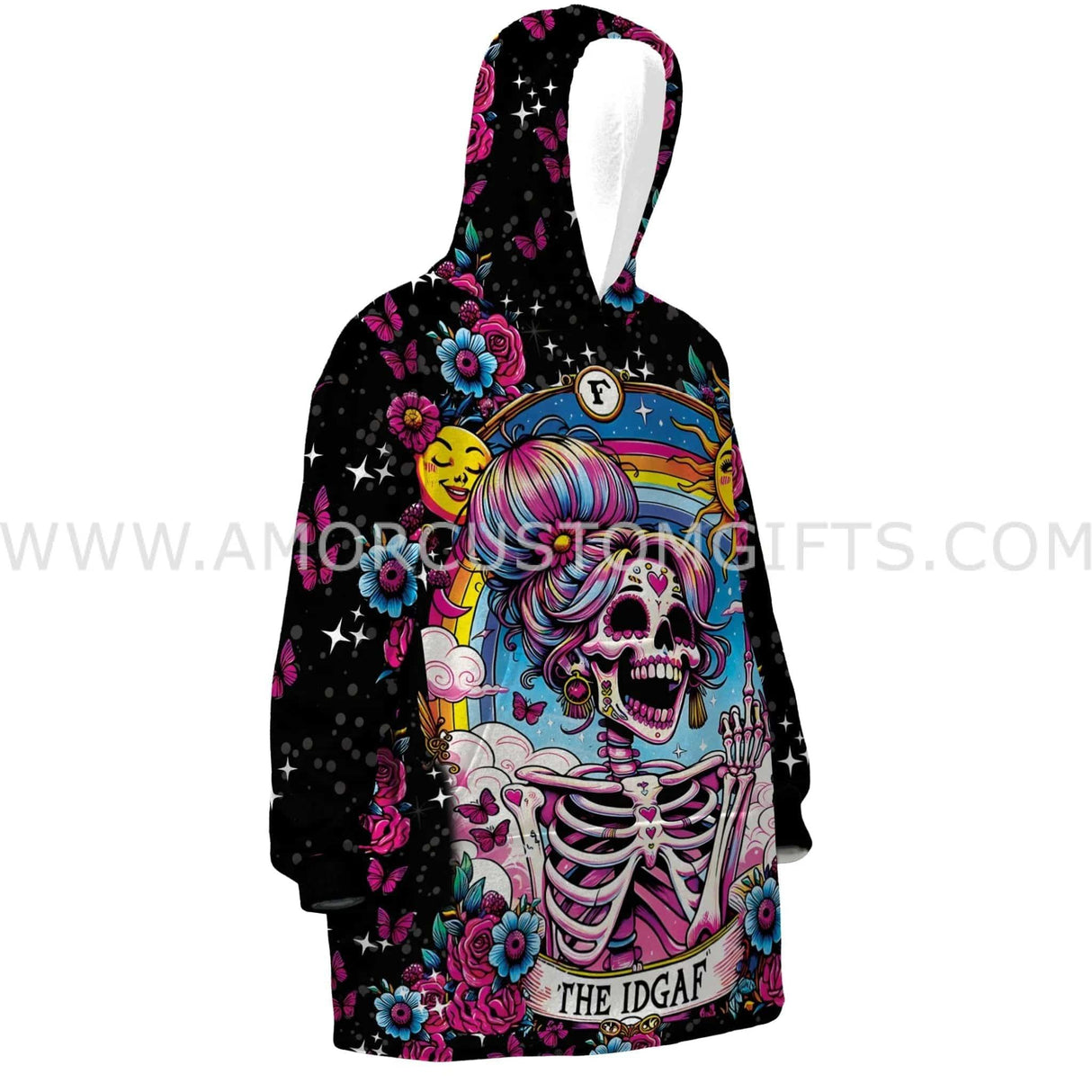 Personalized Sarcastic Sweary Skeleton The Last Flying Fuck Snug Oversized Wearable Hoodie Blanket