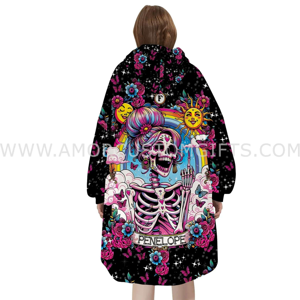 Personalized Sarcastic Sweary Skeleton The Last Flying Fuck Snug Oversized Wearable Hoodie Blanket