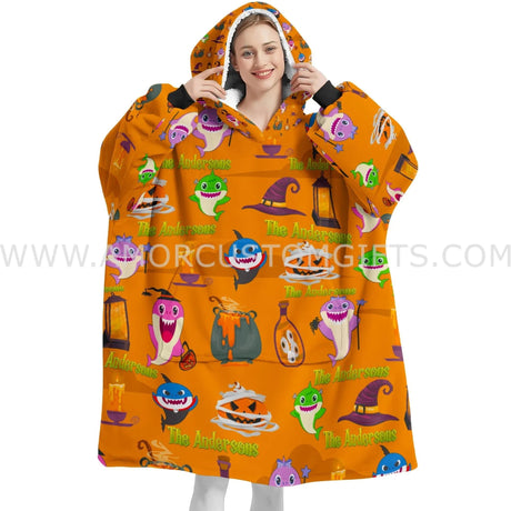 Personalized Shark Halloween Boo Boo Boo Snug Oversized Wearable Hoodie Blanket