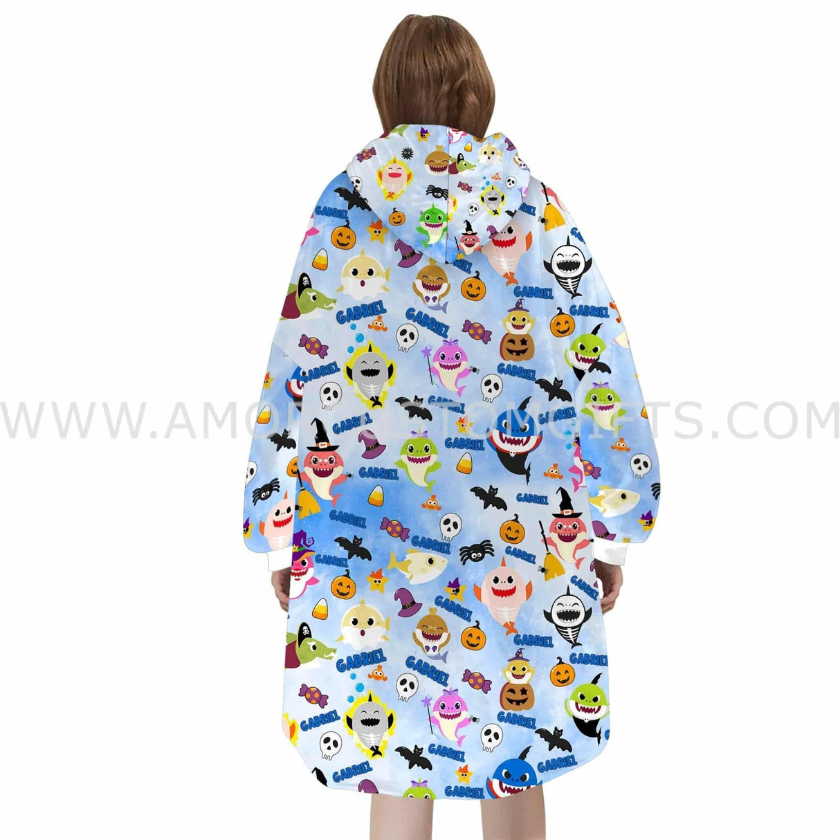 Personalized Shark Halloween Boy Snug Oversized Wearable Hoodie Blanket