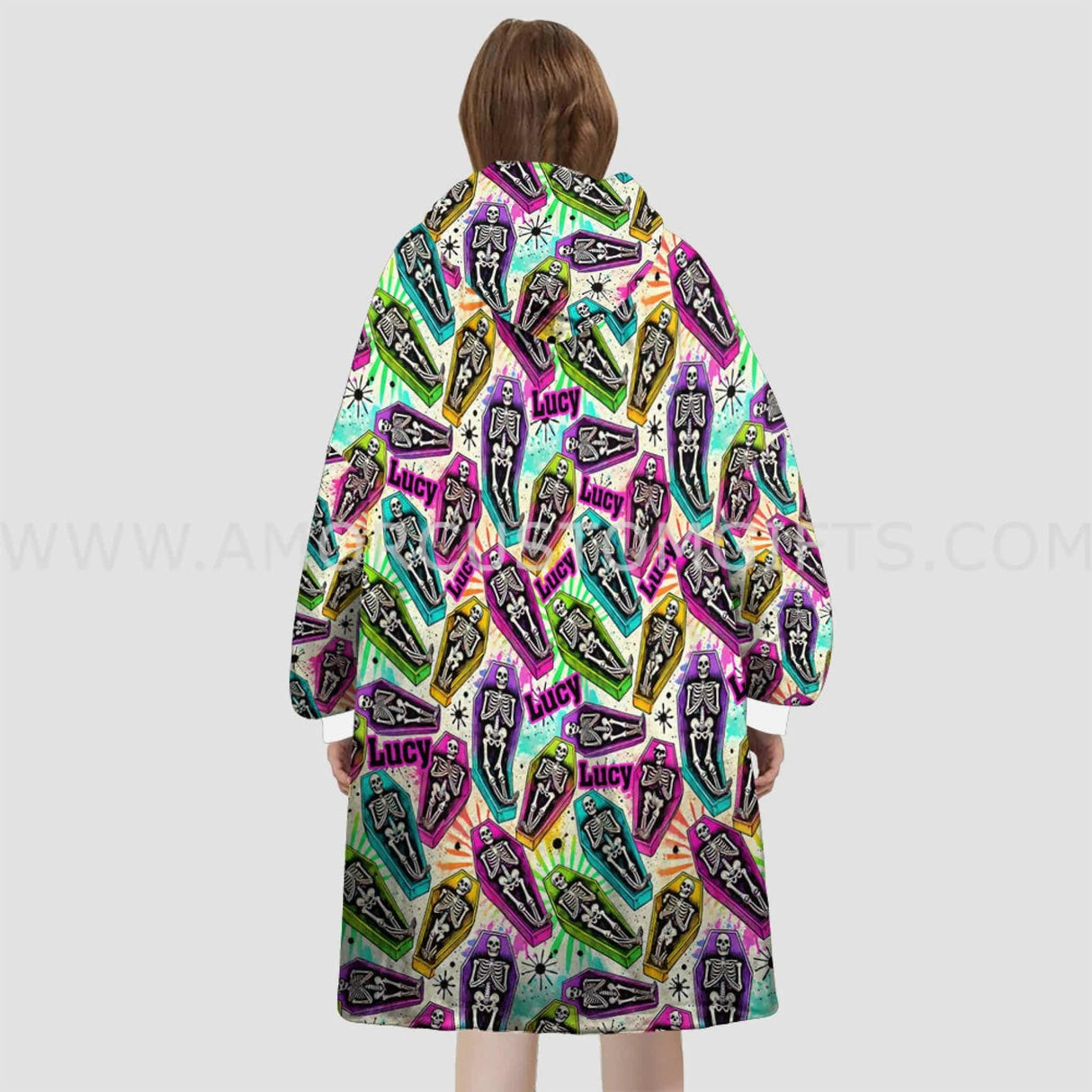 Personalized Skeleton Coffins Halloween Snug Oversized Wearable Hoodie Blanket