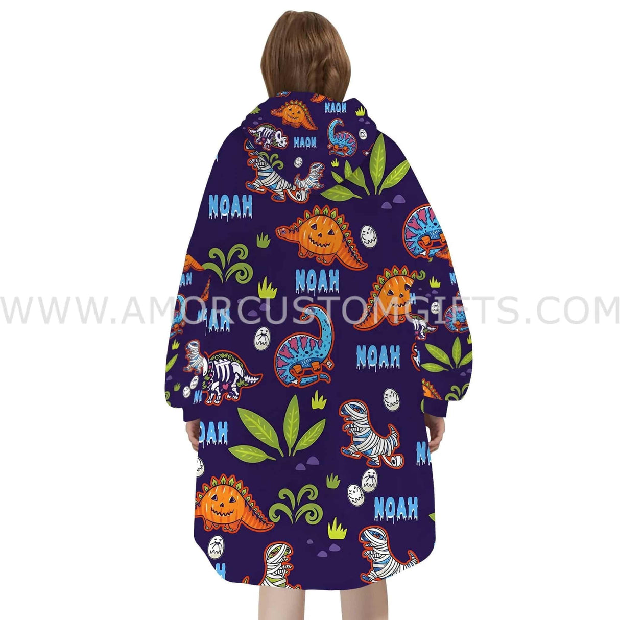 Personalized Skeleton Mummy Dinosaur Halloween Snug Oversized Wearable Hoodie Blanket