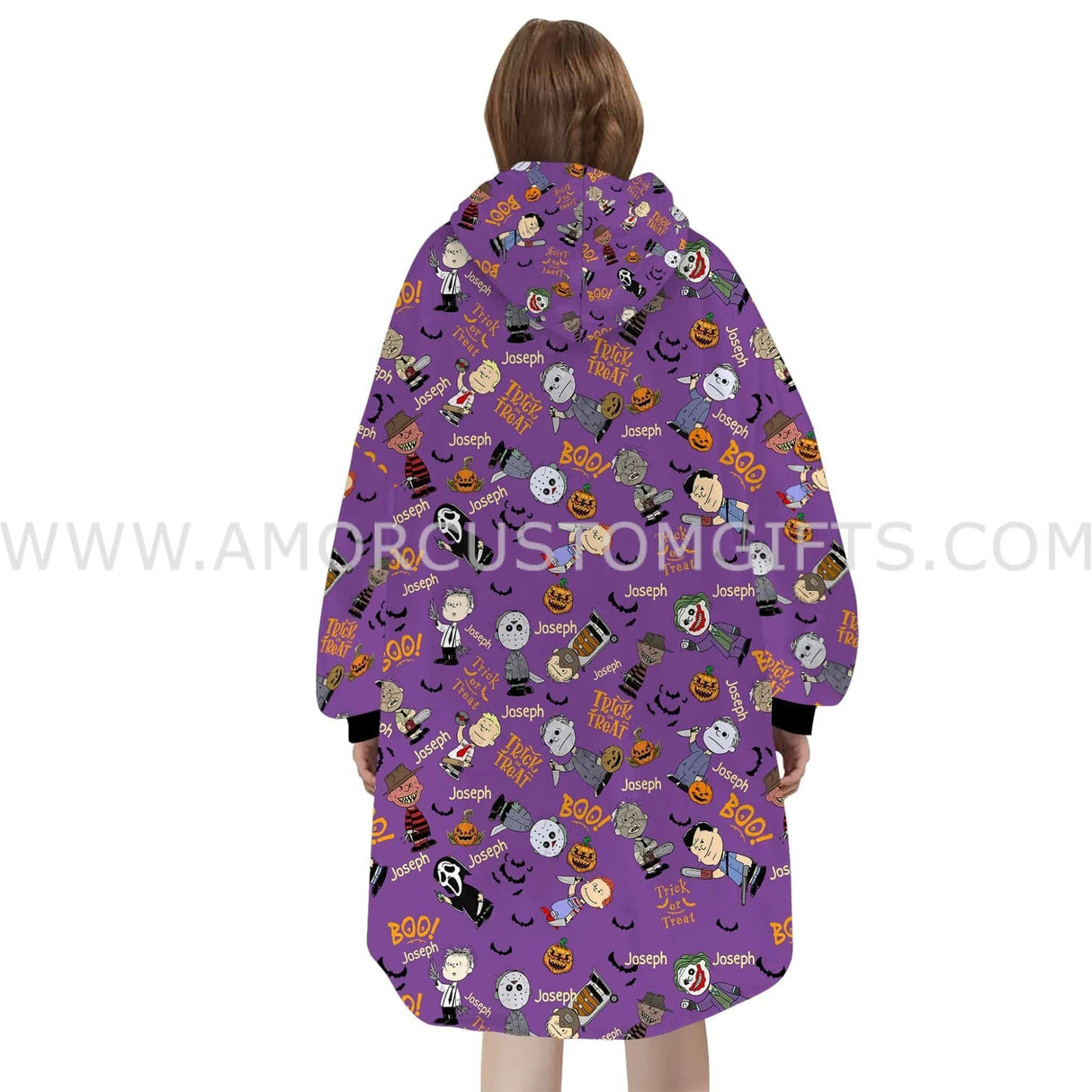 Personalized Snoopy Spooky Vibes Halloween Snug Oversized Wearable Hoodie Blanket