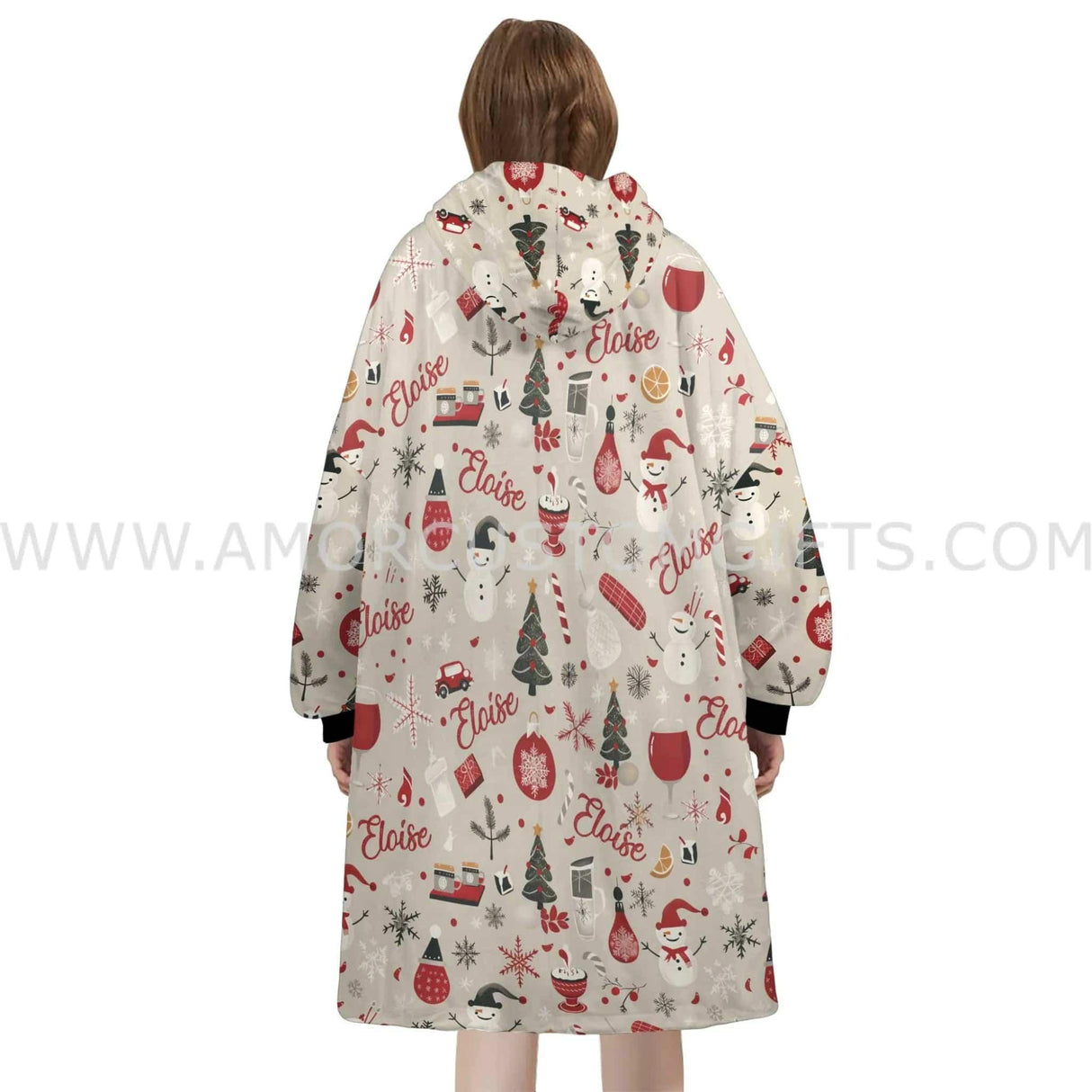 Personalized Snowflakes Christmas Trees Snug Oversized Wearable Hoodie Blanket