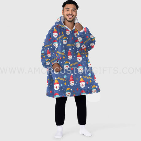 Personalized Snowman Face Funny Snug Oversized Wearable Hoodie Blanket