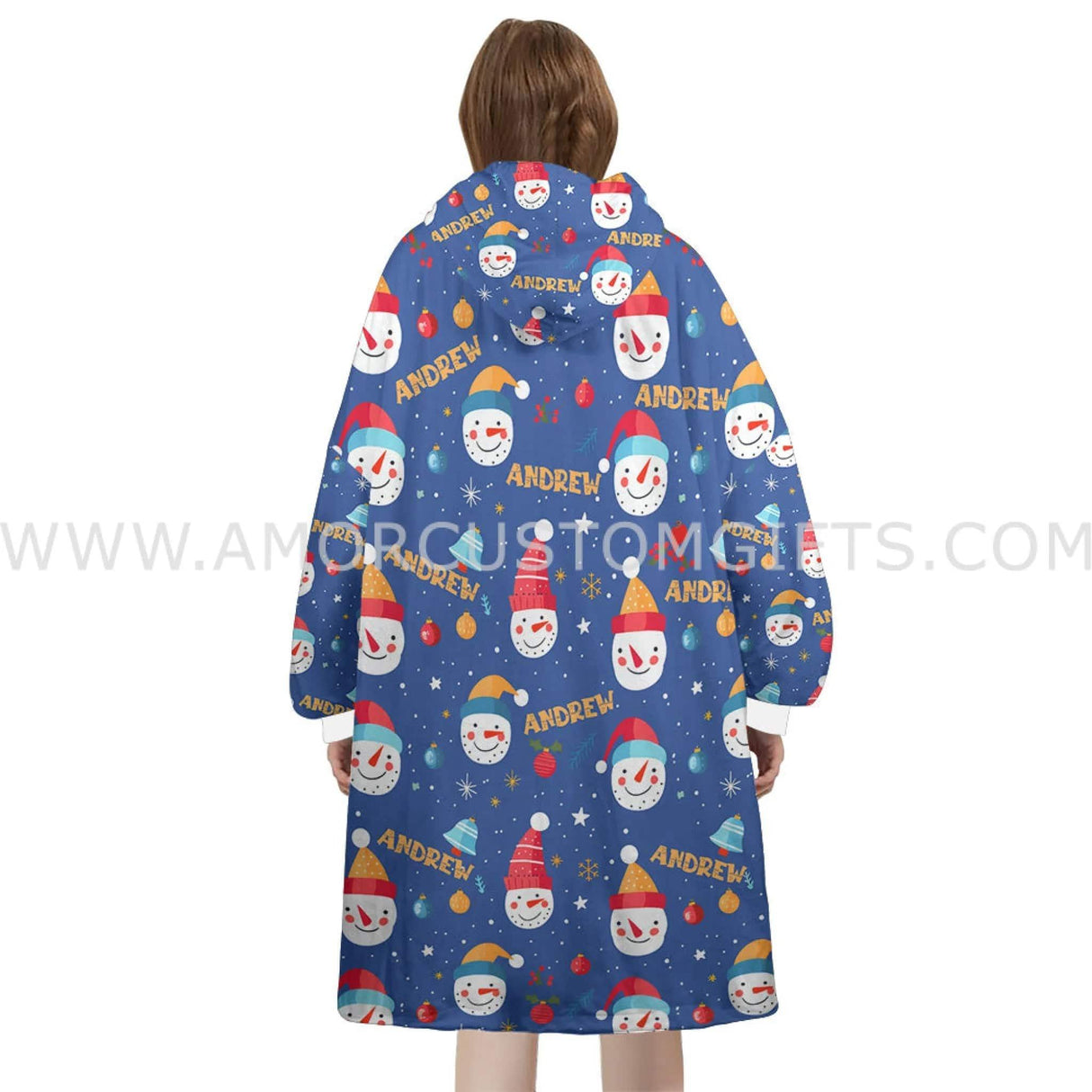 Personalized Snowman Face Funny Snug Oversized Wearable Hoodie Blanket